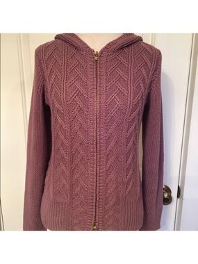 WORTH SWEATER HOODED ZIP CARDIGAN PALE PURPLE CABLE LONG SLEEVE Size P=S